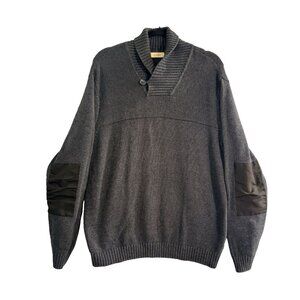 CALVIN KLEIN Men Shawl Collar Elbow Patch Pullover Sweater Sz XL Gray dadcore